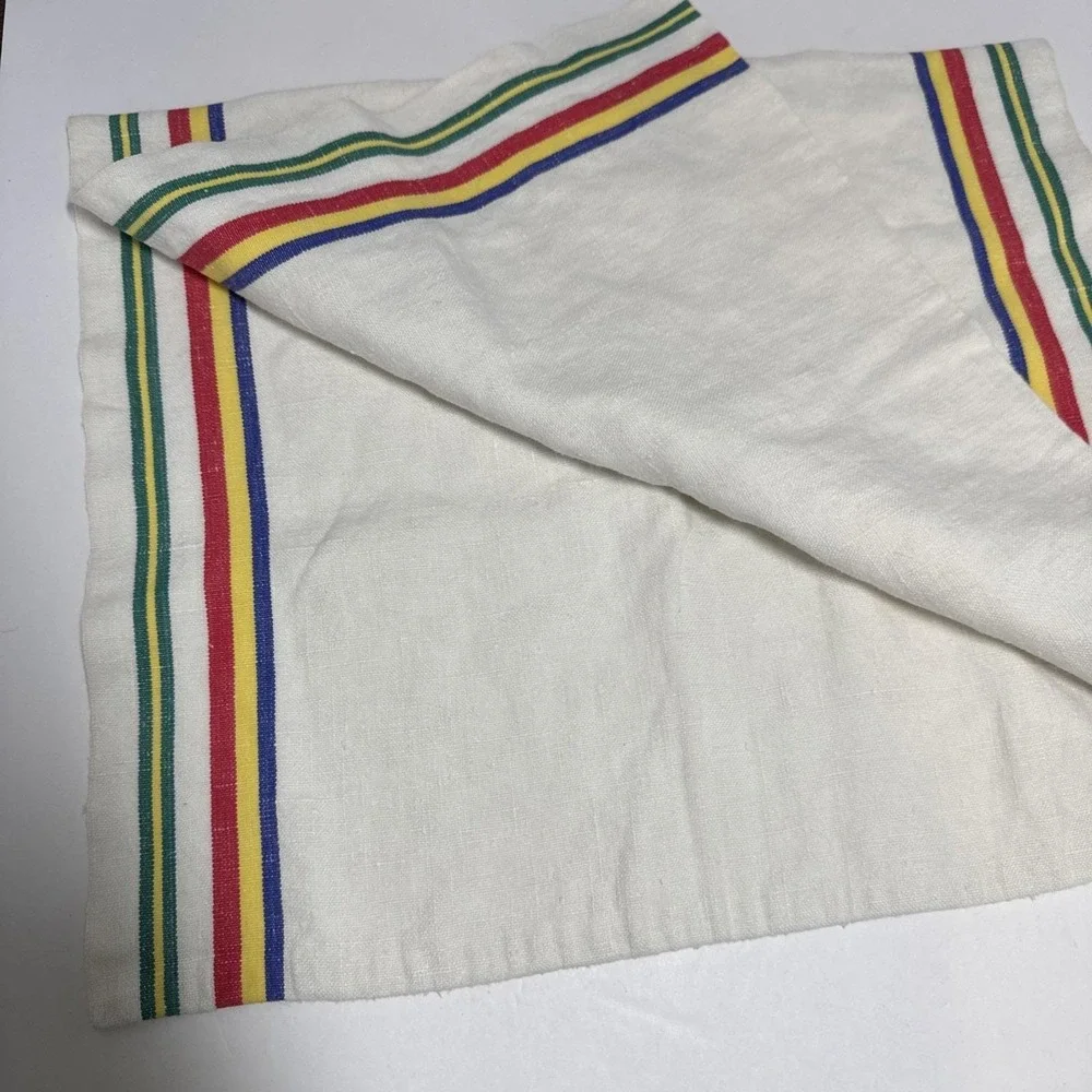 VTG‎ Linen Tea Towels Lot 3 Linen Flour Sack Striped Solid Edge Brocade Kitchen